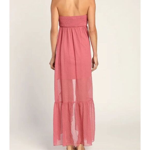 NWT Lulus Airy Aura Rusty Rose Strapless Ruffled High-Low Dress Size XS - Picture 2 of 13